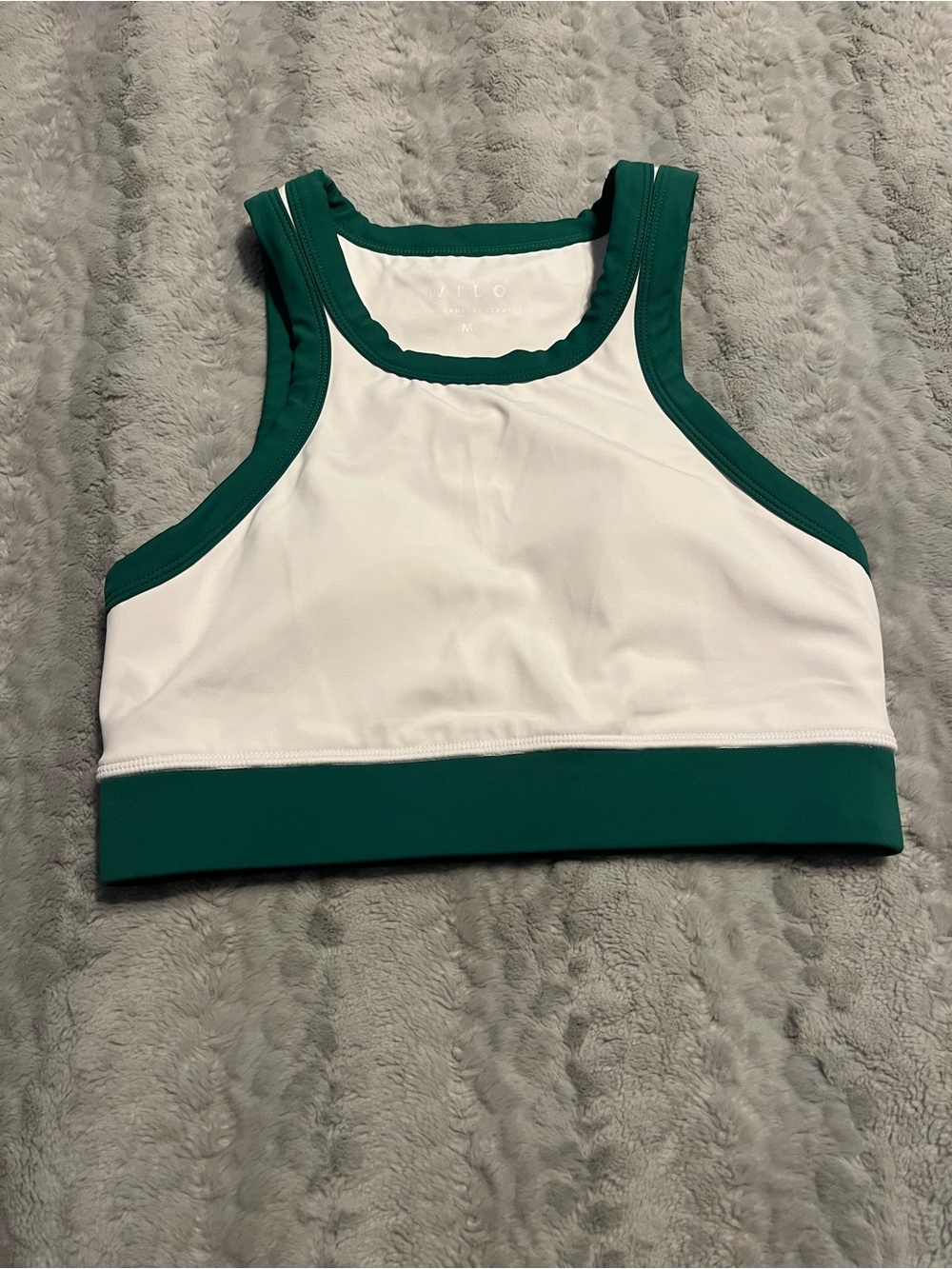 White & Green Colorblock Sports Bra